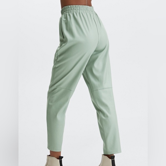 Fabletics Dusty Garden Green Faux Leather High-Waisted Pull On Trousers Pants - Picture 4 of 11